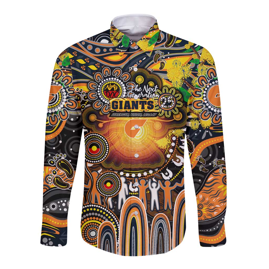 Personalised NAIDOC Week 2025 Giants Football Long Sleeve Button Shirt Aboriginal Dot Painting