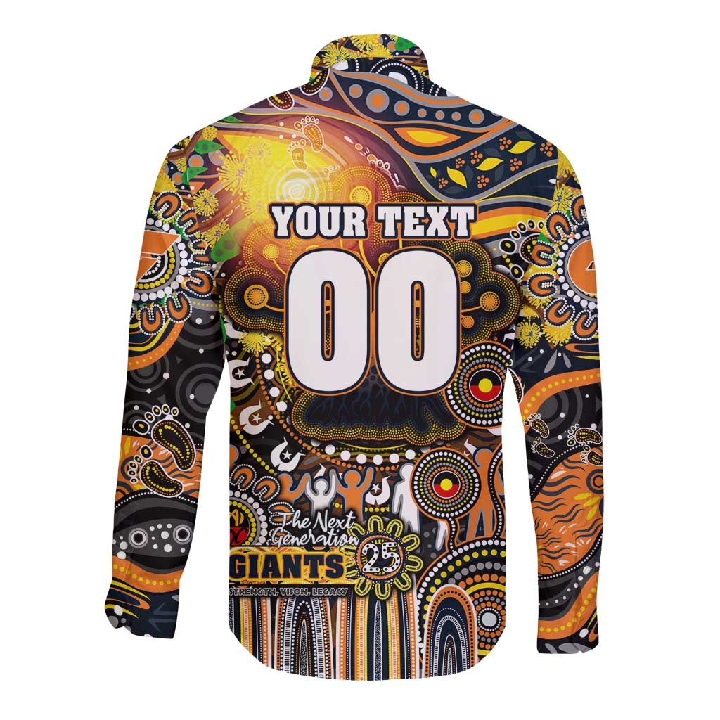 Personalised NAIDOC Week 2025 Giants Football Long Sleeve Button Shirt Aboriginal Dot Painting