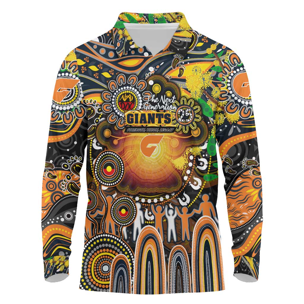 Personalised NAIDOC Week 2025 Giants Football Long Sleeve Polo Shirt Aboriginal Dot Painting