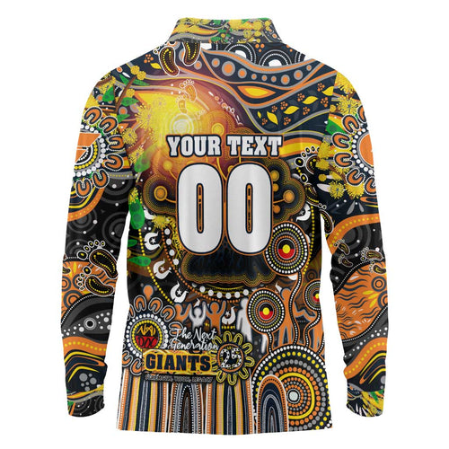 Personalised NAIDOC Week 2025 Giants Football Long Sleeve Polo Shirt Aboriginal Dot Painting