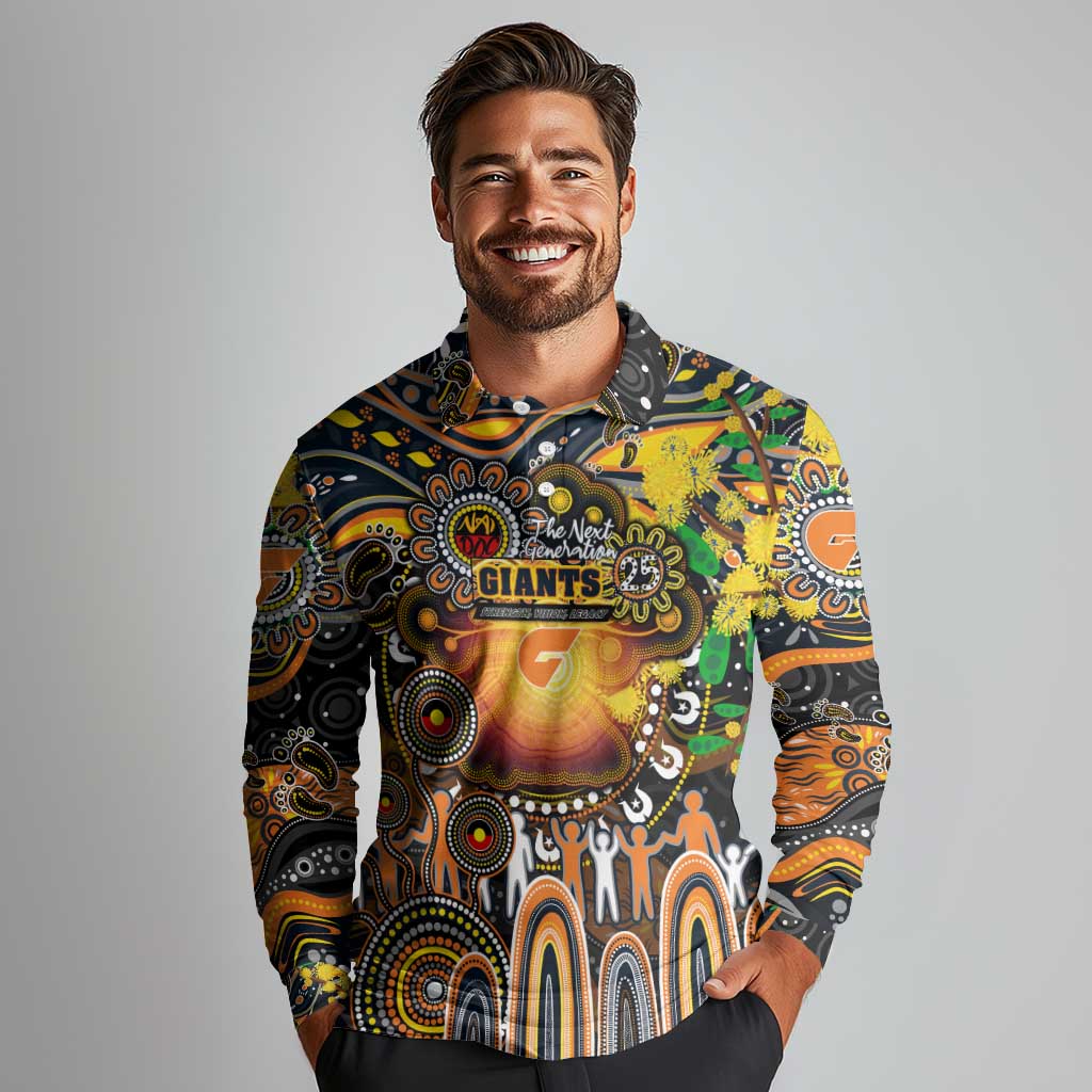 Personalised NAIDOC Week 2025 Giants Football Long Sleeve Polo Shirt Aboriginal Dot Painting