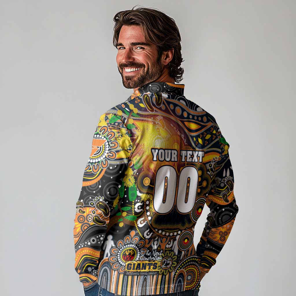 Personalised NAIDOC Week 2025 Giants Football Long Sleeve Polo Shirt Aboriginal Dot Painting