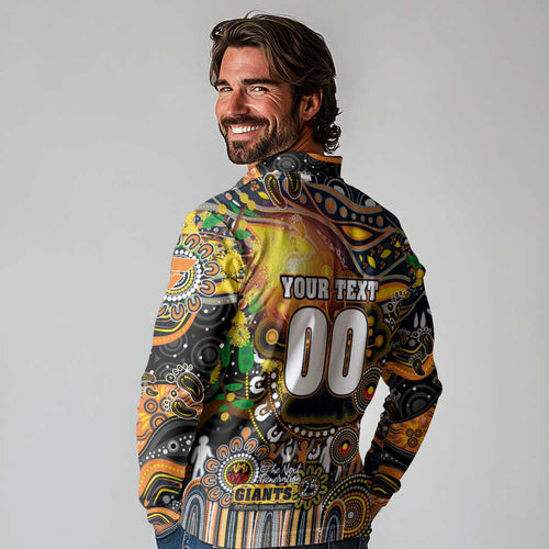 Personalised NAIDOC Week 2025 Giants Football Long Sleeve Polo Shirt Aboriginal Dot Painting