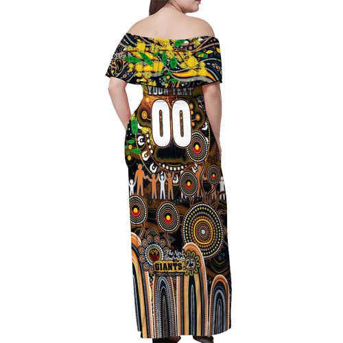 Personalised NAIDOC Week 2025 Giants Football Off Shoulder Maxi Dress Aboriginal Dot Painting
