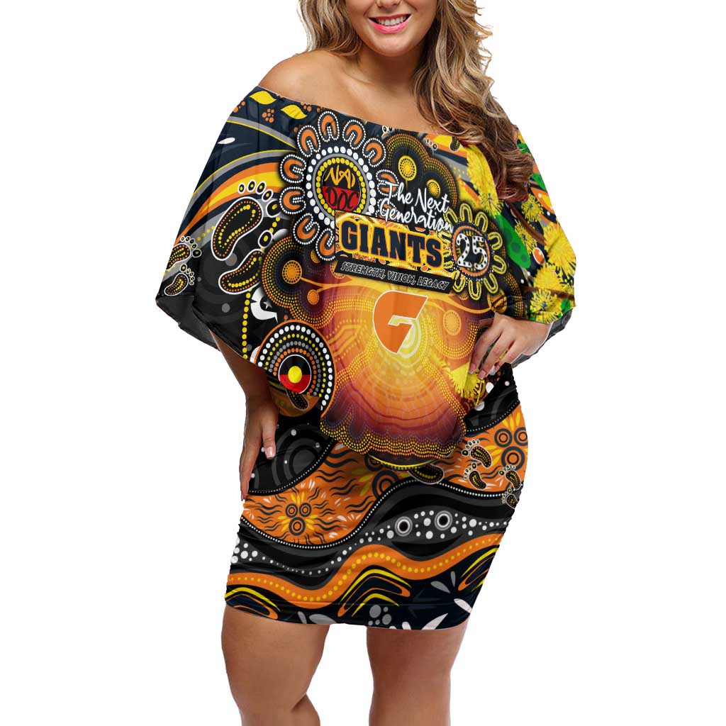Personalised NAIDOC Week 2025 Giants Football Off Shoulder Short Dress Aboriginal Dot Painting