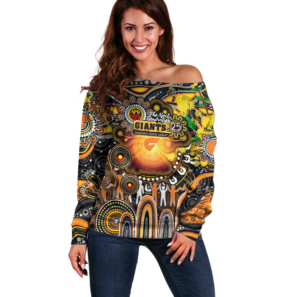 Personalised NAIDOC Week 2025 Giants Football Off Shoulder Sweater Aboriginal Dot Painting