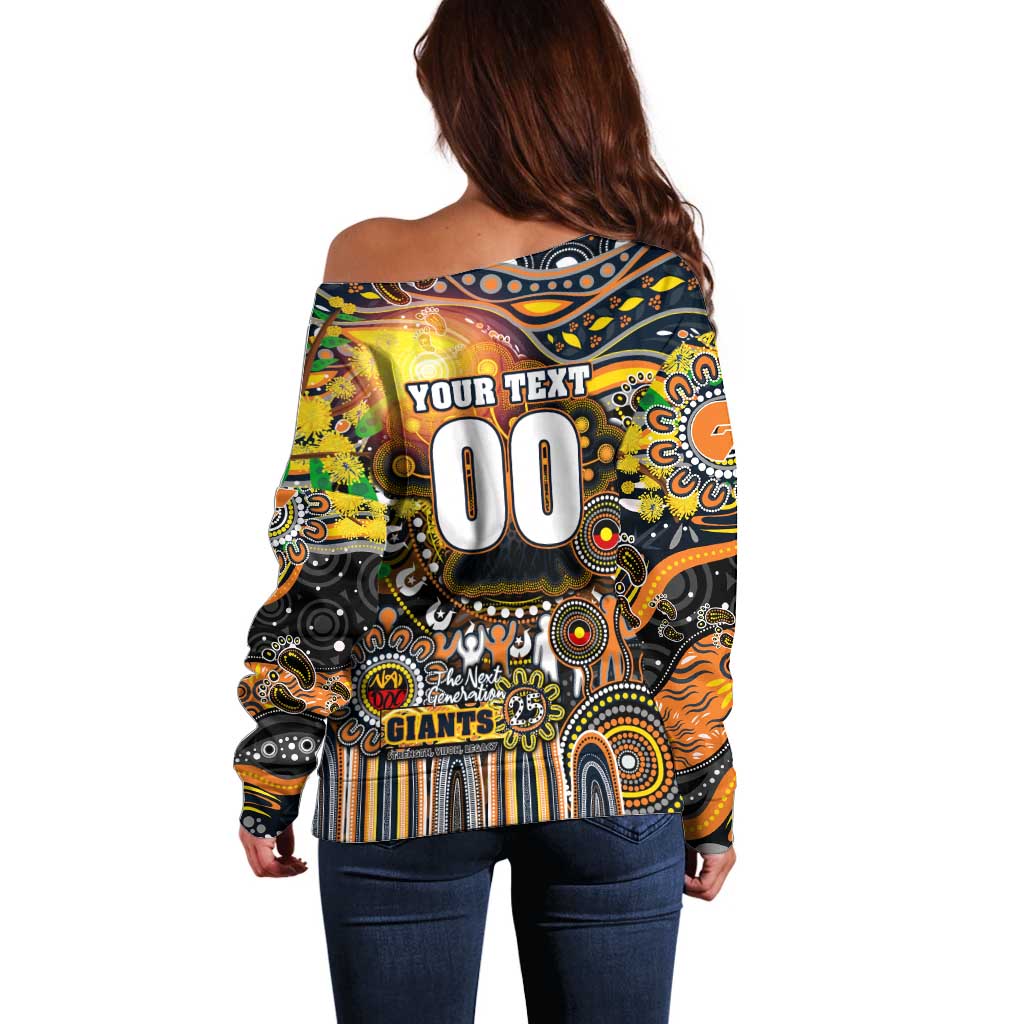 Personalised NAIDOC Week 2025 Giants Football Off Shoulder Sweater Aboriginal Dot Painting
