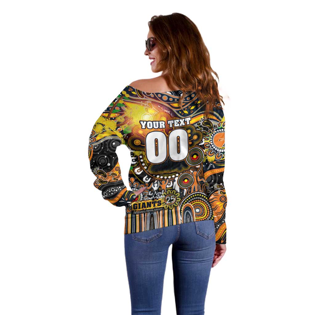 Personalised NAIDOC Week 2025 Giants Football Off Shoulder Sweater Aboriginal Dot Painting
