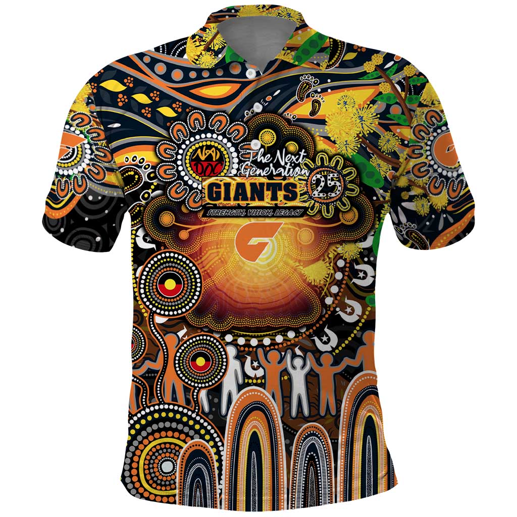 Personalised NAIDOC Week 2025 Giants Football Polo Shirt Aboriginal Dot Painting
