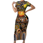 Personalised NAIDOC Week 2025 Giants Football Short Sleeve Bodycon Dress Aboriginal Dot Painting