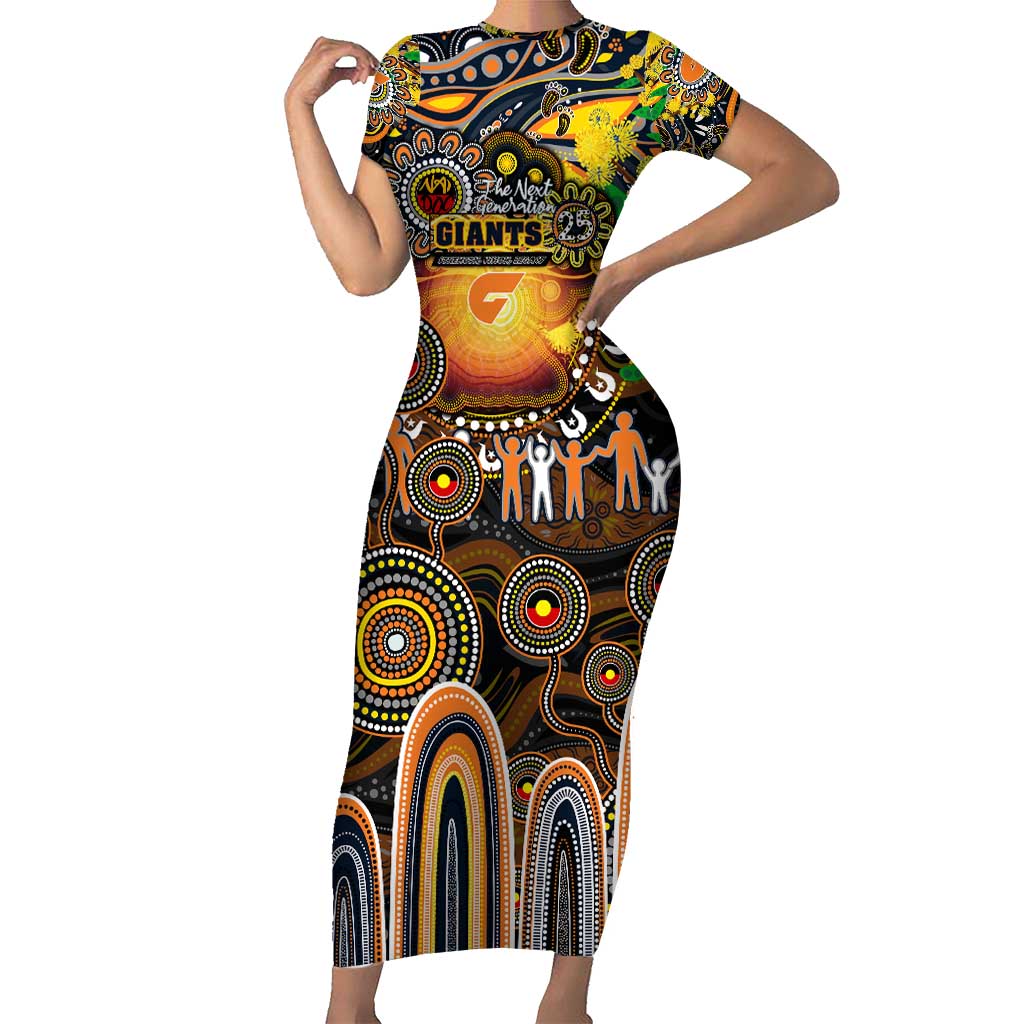 Personalised NAIDOC Week 2025 Giants Football Short Sleeve Bodycon Dress Aboriginal Dot Painting