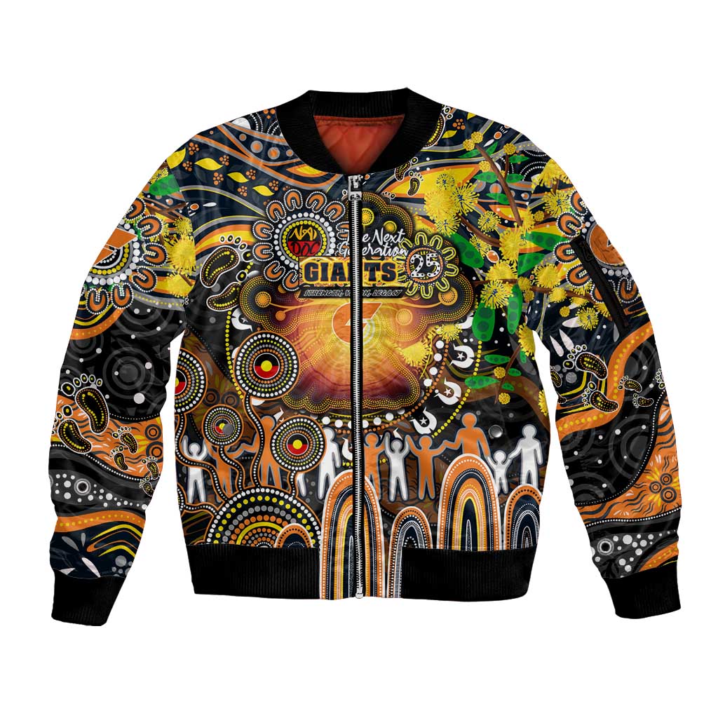 Personalised NAIDOC Week 2025 Giants Football Sleeve Zip Bomber Jacket Aboriginal Dot Painting