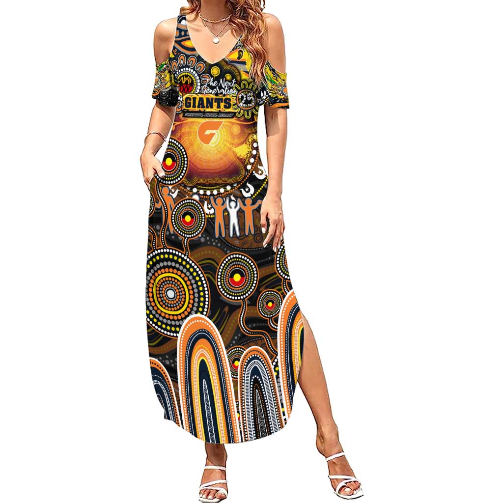 Personalised NAIDOC Week 2025 Giants Football Summer Maxi Dress Aboriginal Dot Painting