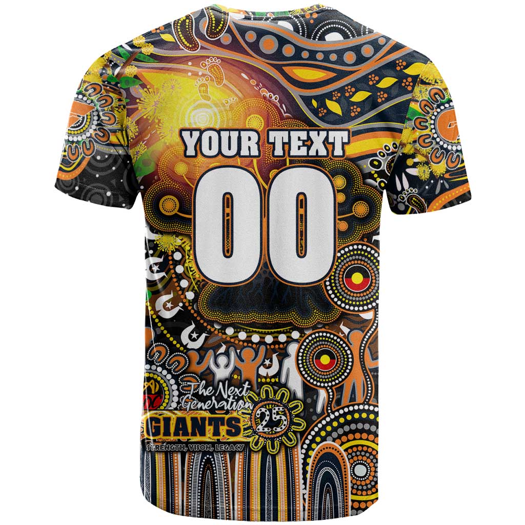 Personalised NAIDOC Week 2025 Giants Football T Shirt Aboriginal Dot Painting