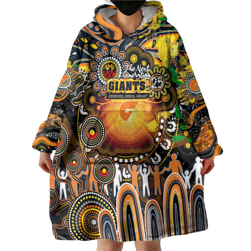 Personalised NAIDOC Week 2025 Giants Football Wearable Blanket Hoodie Aboriginal Dot Painting