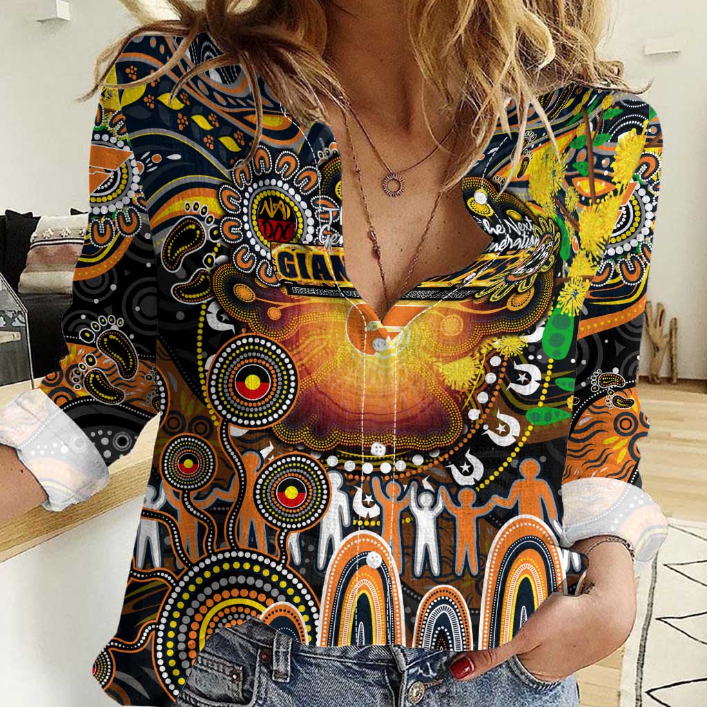 Personalised NAIDOC Week 2025 Giants Football Women Casual Shirt Aboriginal Dot Painting