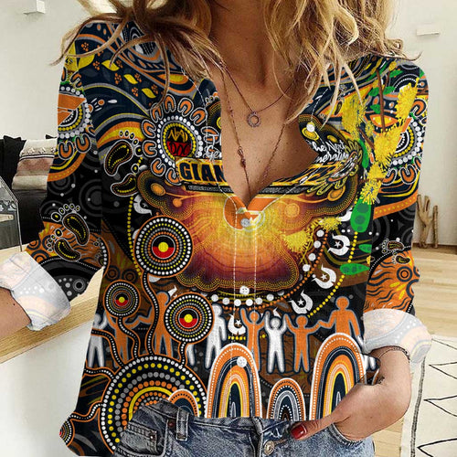 Personalised NAIDOC Week 2025 Giants Football Women Casual Shirt Aboriginal Dot Painting