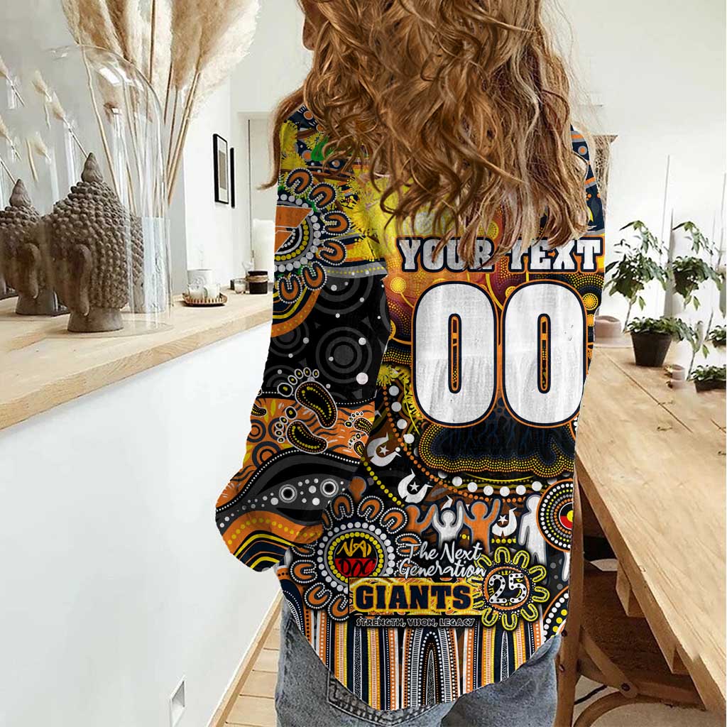 Personalised NAIDOC Week 2025 Giants Football Women Casual Shirt Aboriginal Dot Painting