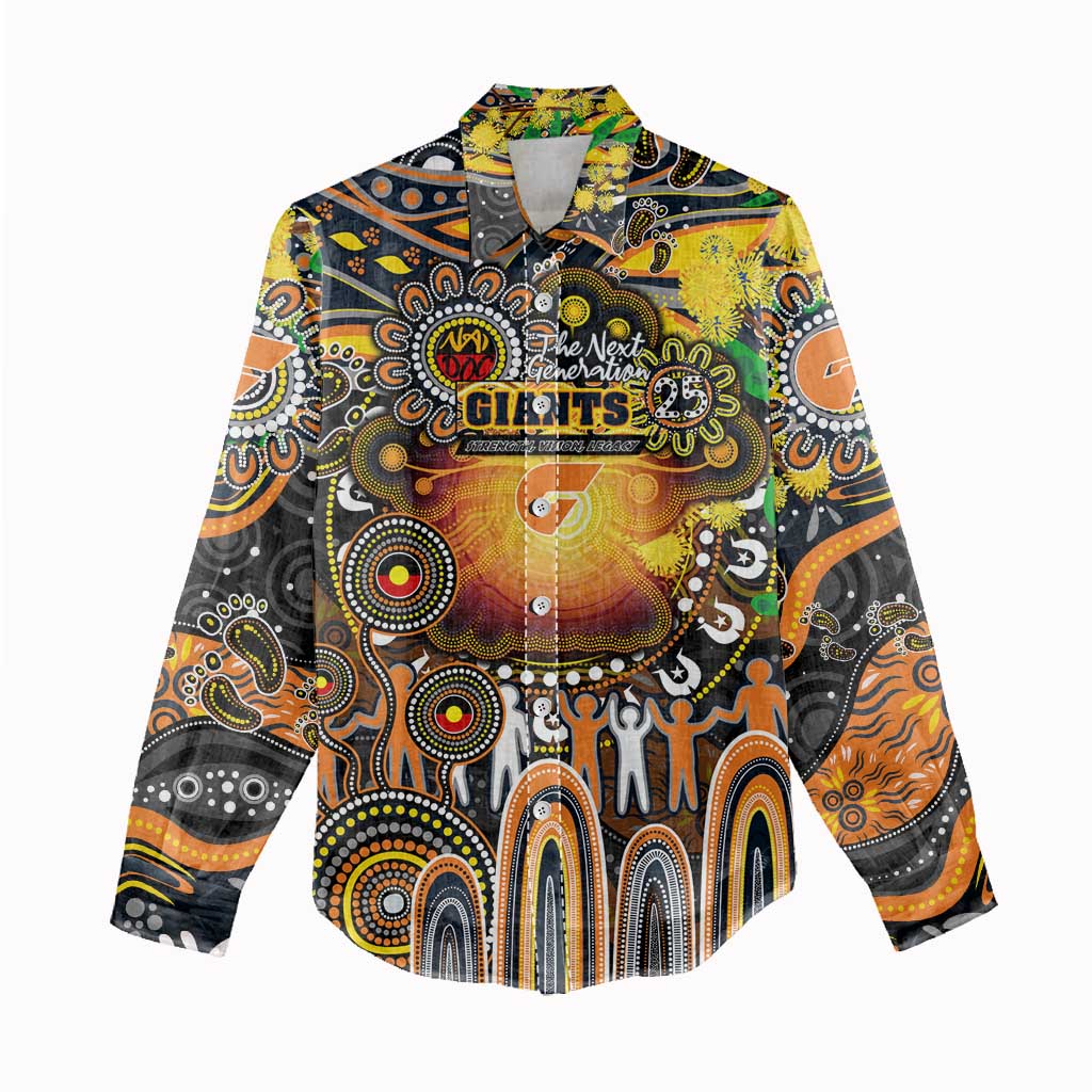 Personalised NAIDOC Week 2025 Giants Football Women Casual Shirt Aboriginal Dot Painting