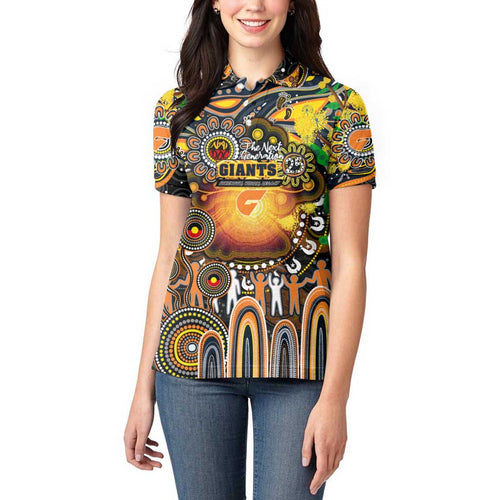Personalised NAIDOC Week 2025 Giants Football Women Polo Shirt Aboriginal Dot Painting