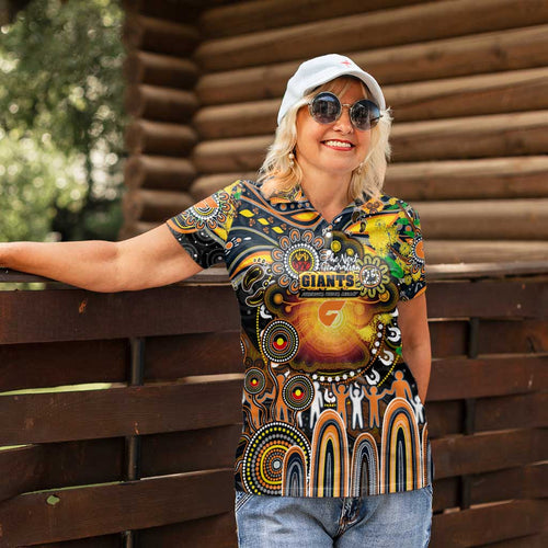 Personalised NAIDOC Week 2025 Giants Football Women Polo Shirt Aboriginal Dot Painting