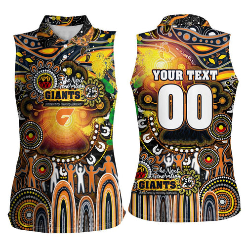 Personalised NAIDOC Week 2025 Giants Football Women Sleeveless Polo Shirt Aboriginal Dot Painting