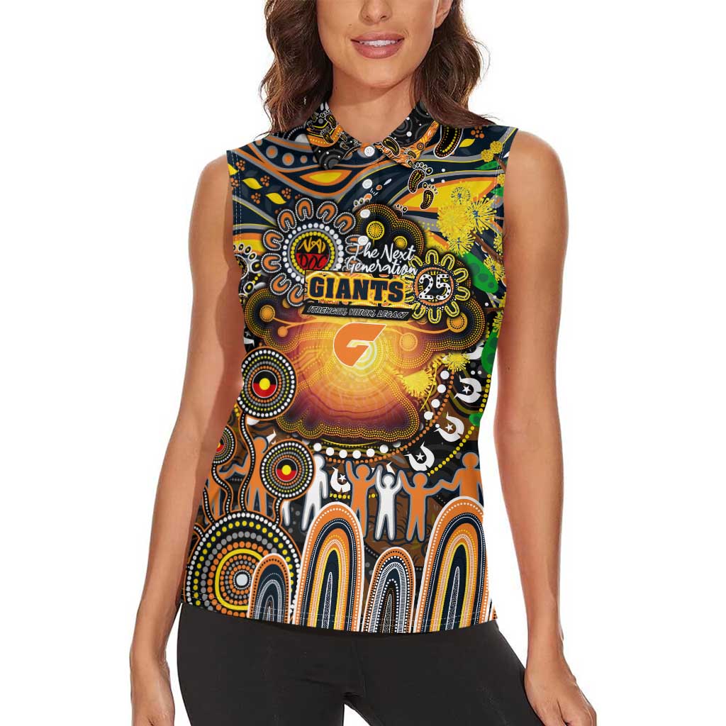 Personalised NAIDOC Week 2025 Giants Football Women Sleeveless Polo Shirt Aboriginal Dot Painting