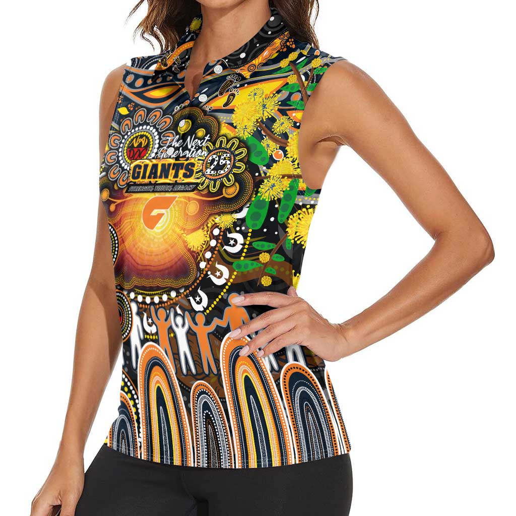 Personalised NAIDOC Week 2025 Giants Football Women Sleeveless Polo Shirt Aboriginal Dot Painting