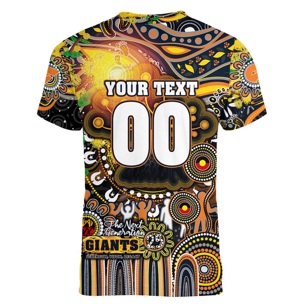 Personalised NAIDOC Week 2025 Giants Football Women V-Neck T-Shirt Aboriginal Dot Painting