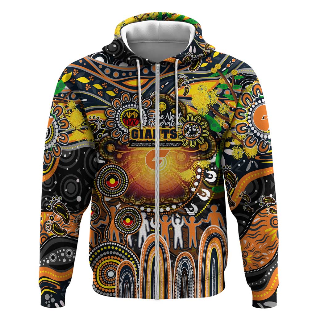 Personalised NAIDOC Week 2025 Giants Football Zip Hoodie Aboriginal Dot Painting