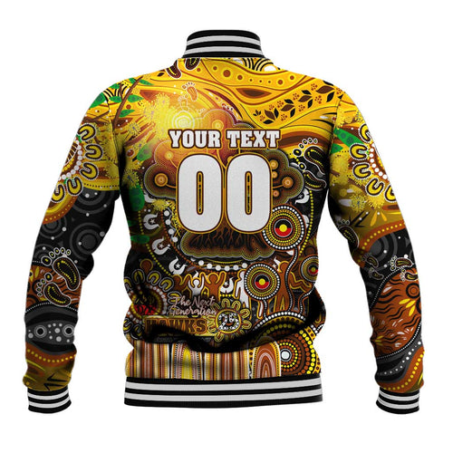 Personalised NAIDOC Week 2025 Hawks Football Baseball Jacket Aboriginal Dot Painting