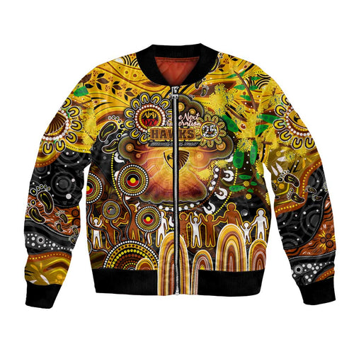 Personalised NAIDOC Week 2025 Hawks Football Bomber Jacket Aboriginal Dot Painting