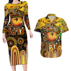 Personalised NAIDOC Week 2025 Hawks Football Couples Matching Long Sleeve Bodycon Dress and Hawaiian Shirt Aboriginal Dot Painting