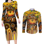 Personalised NAIDOC Week 2025 Hawks Football Couples Matching Long Sleeve Bodycon Dress and Long Sleeve Button Shirt Aboriginal Dot Painting