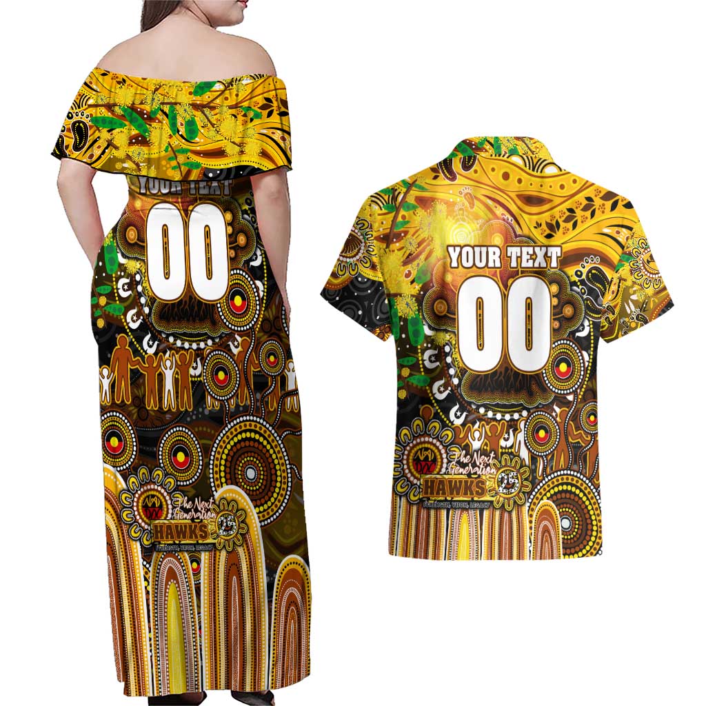 Personalised NAIDOC Week 2025 Hawks Football Couples Matching Off Shoulder Maxi Dress and Hawaiian Shirt Aboriginal Dot Painting