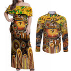Personalised NAIDOC Week 2025 Hawks Football Couples Matching Off Shoulder Maxi Dress and Long Sleeve Button Shirt Aboriginal Dot Painting
