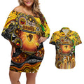 Personalised NAIDOC Week 2025 Hawks Football Couples Matching Off Shoulder Short Dress and Hawaiian Shirt Aboriginal Dot Painting