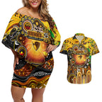 Personalised NAIDOC Week 2025 Hawks Football Couples Matching Off Shoulder Short Dress and Hawaiian Shirt Aboriginal Dot Painting