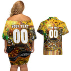 Personalised NAIDOC Week 2025 Hawks Football Couples Matching Off Shoulder Short Dress and Hawaiian Shirt Aboriginal Dot Painting