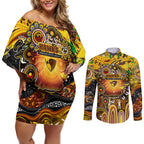 Personalised NAIDOC Week 2025 Hawks Football Couples Matching Off Shoulder Short Dress and Long Sleeve Button Shirt Aboriginal Dot Painting