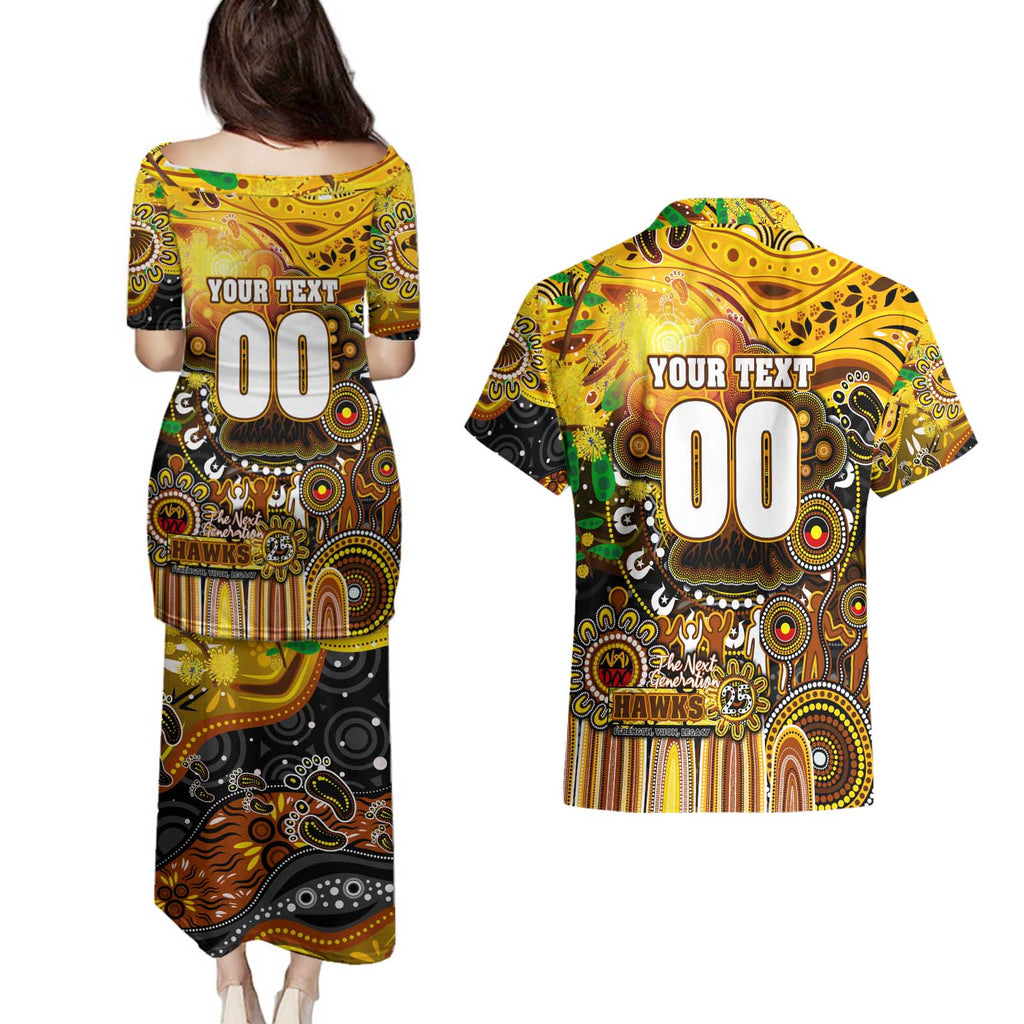 Personalised NAIDOC Week 2025 Hawks Football Couples Matching Puletasi and Hawaiian Shirt Aboriginal Dot Painting