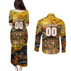 Personalised NAIDOC Week 2025 Hawks Football Couples Matching Puletasi and Long Sleeve Button Shirt Aboriginal Dot Painting