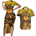 Personalised NAIDOC Week 2025 Hawks Football Couples Matching Short Sleeve Bodycon Dress and Hawaiian Shirt Aboriginal Dot Painting