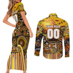 Personalised NAIDOC Week 2025 Hawks Football Couples Matching Short Sleeve Bodycon Dress and Long Sleeve Button Shirt Aboriginal Dot Painting