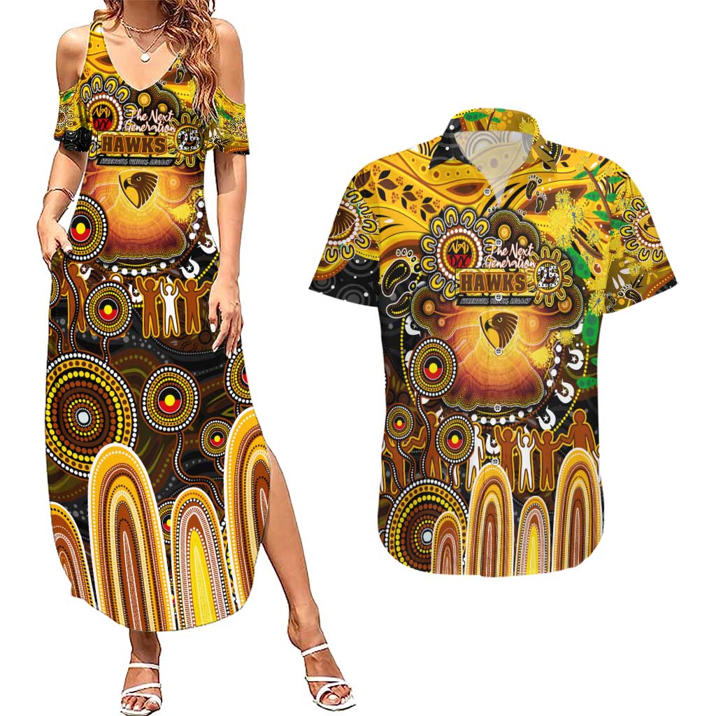 Personalised NAIDOC Week 2025 Hawks Football Couples Matching Summer Maxi Dress and Hawaiian Shirt Aboriginal Dot Painting