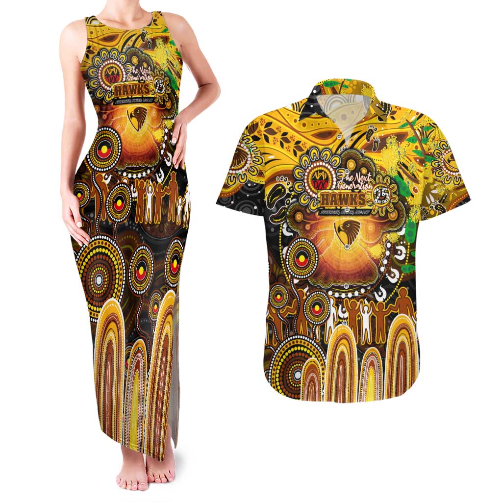 Personalised NAIDOC Week 2025 Hawks Football Couples Matching Tank Maxi Dress and Hawaiian Shirt Aboriginal Dot Painting