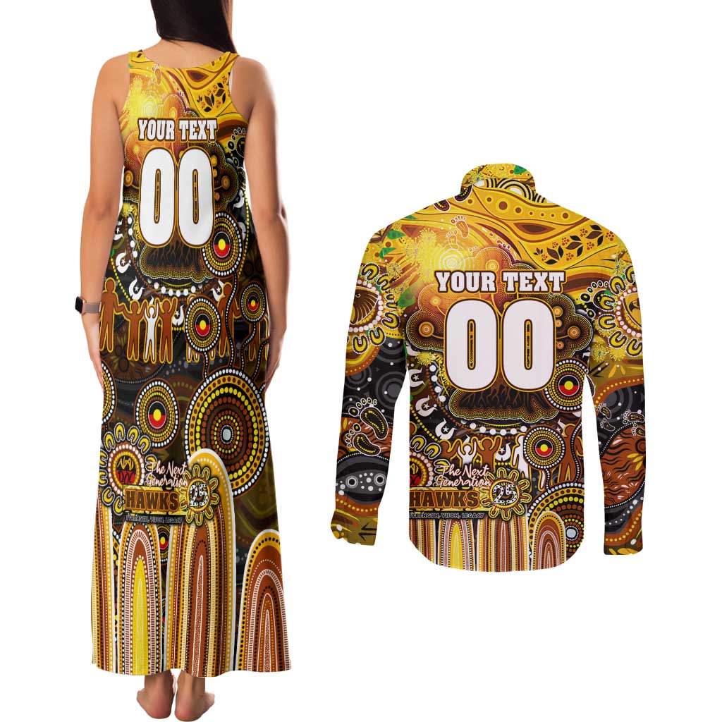 Personalised NAIDOC Week 2025 Hawks Football Couples Matching Tank Maxi Dress and Long Sleeve Button Shirt Aboriginal Dot Painting