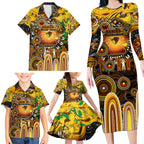 Personalised NAIDOC Week 2025 Hawks Football Family Matching Long Sleeve Bodycon Dress and Hawaiian Shirt Aboriginal Dot Painting
