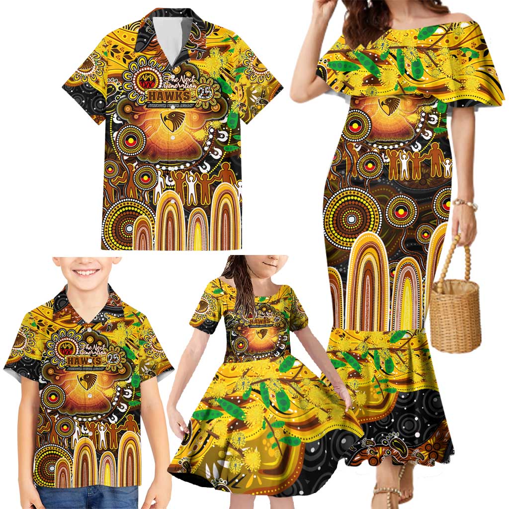 Personalised NAIDOC Week 2025 Hawks Football Family Matching Mermaid Dress and Hawaiian Shirt Aboriginal Dot Painting