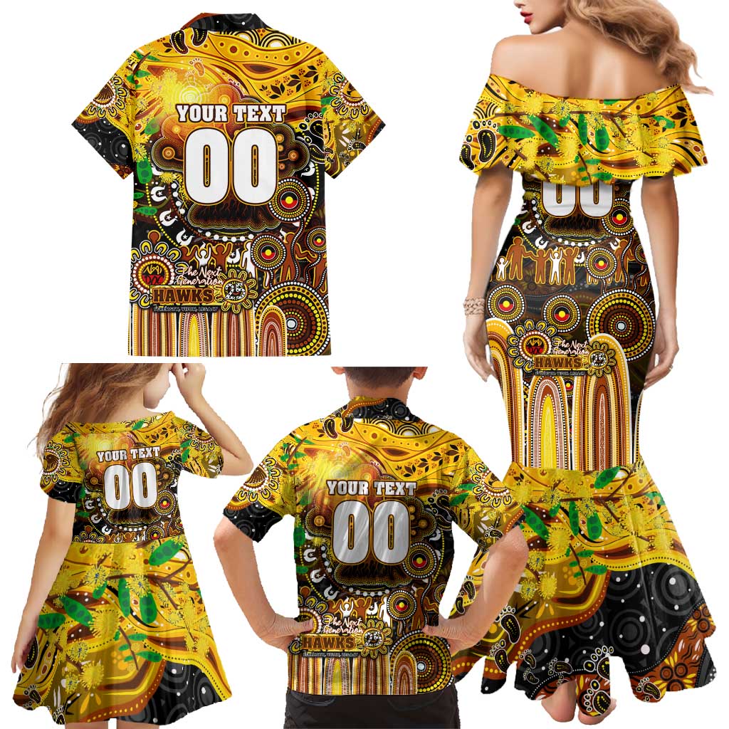 Personalised NAIDOC Week 2025 Hawks Football Family Matching Mermaid Dress and Hawaiian Shirt Aboriginal Dot Painting